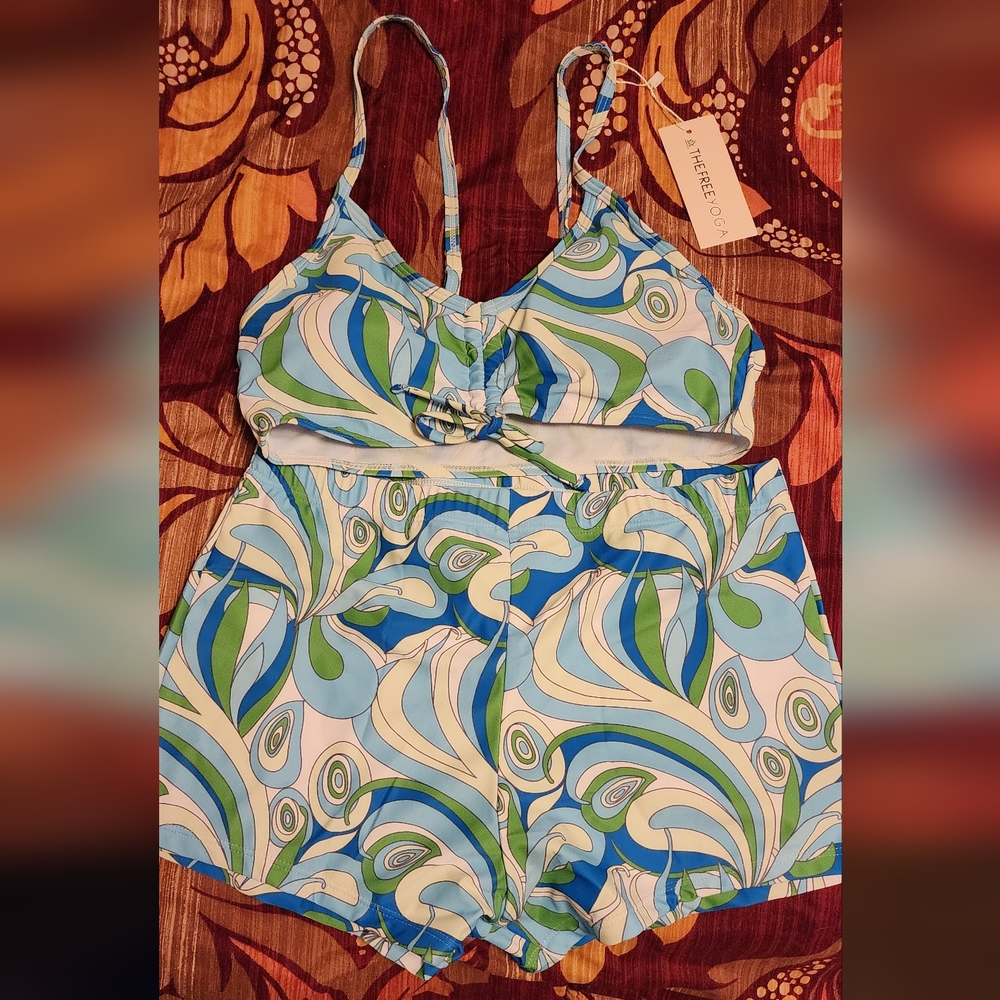 Trippy Waves 3 Piece Boyshort Bikini Set - Blue/Combo Size Small
